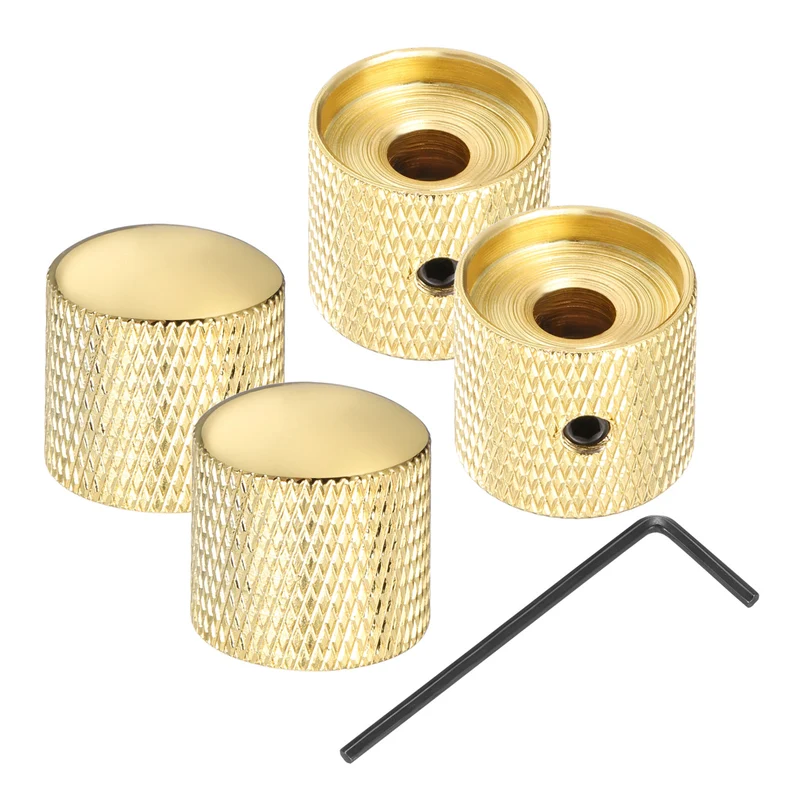4Pcs Metal Guitar Potentiometer Knobs with Wrench 6mm/0.24" Golden