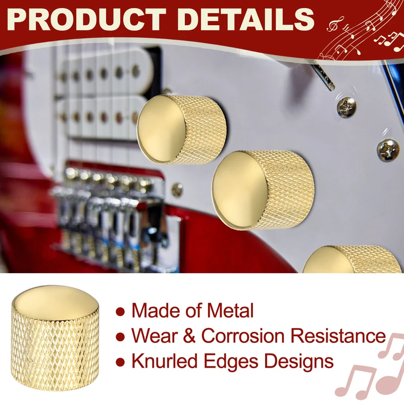 4Pcs Metal Guitar Potentiometer Knobs with Wrench 6mm/0.24" Golden