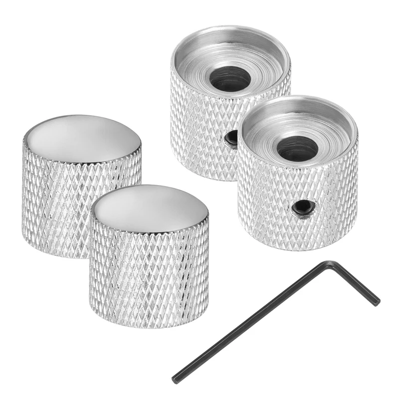 4Pcs Metal Guitar Potentiometer Knobs with Wrench 6mm/0.24" Silver