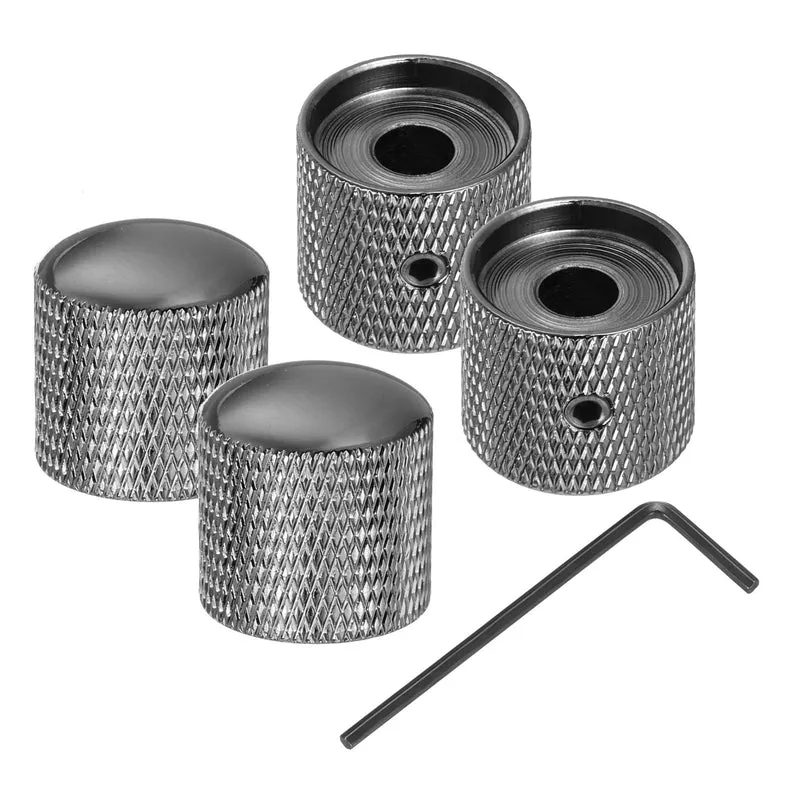 4Pcs Metal Guitar Potentiometer Knobs with Wrench 6mm/0.24" Black