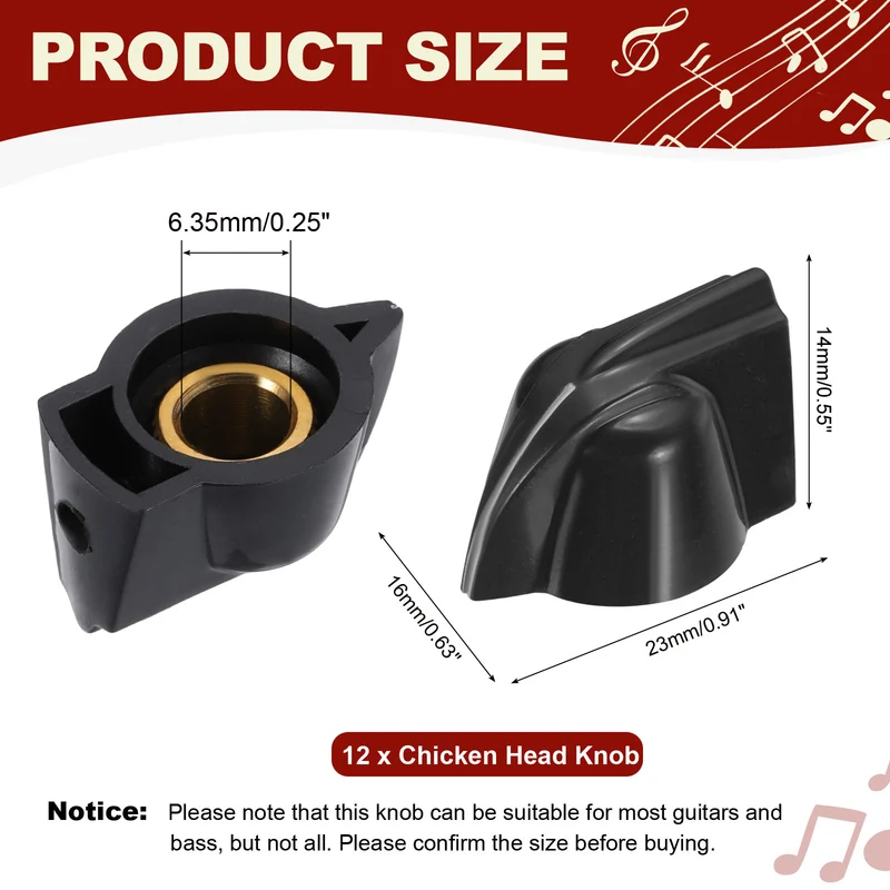 12pcs Chicken Head Knobs 6.35mm Black