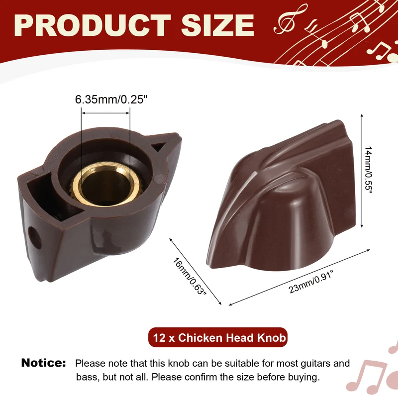 12pcs Chicken Head Knobs 6.35mm Coffee