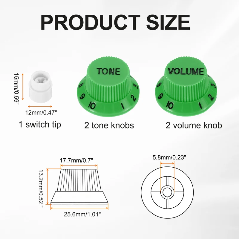 Guitar Control Knobs 2Volume 2Tone 1Switch Tip Green with Black Characters