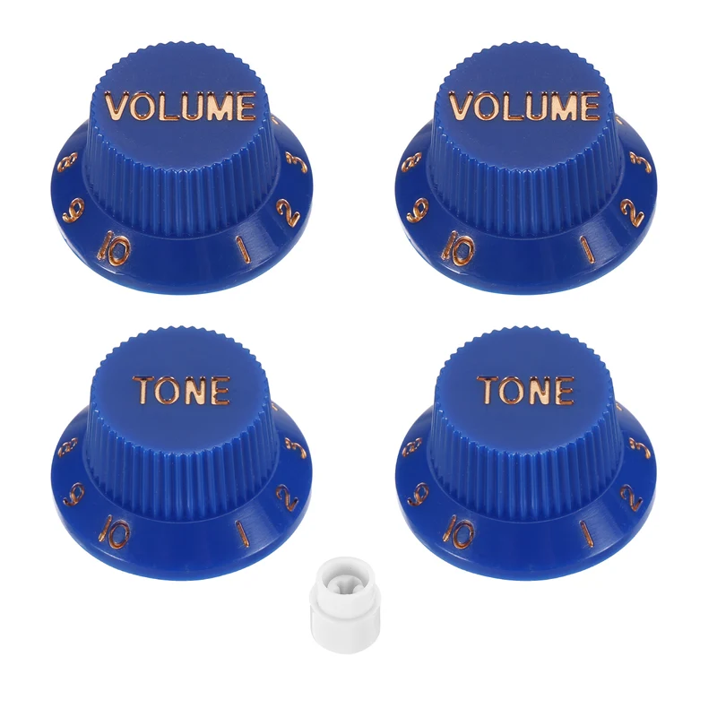 Guitar Control Knobs 2Volume 2Tone 1Switch Tip Blue with Gold Characters