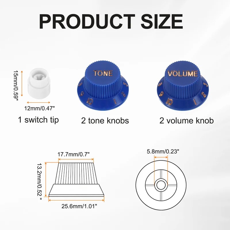 Guitar Control Knobs 2Volume 2Tone 1Switch Tip Blue with Gold Characters