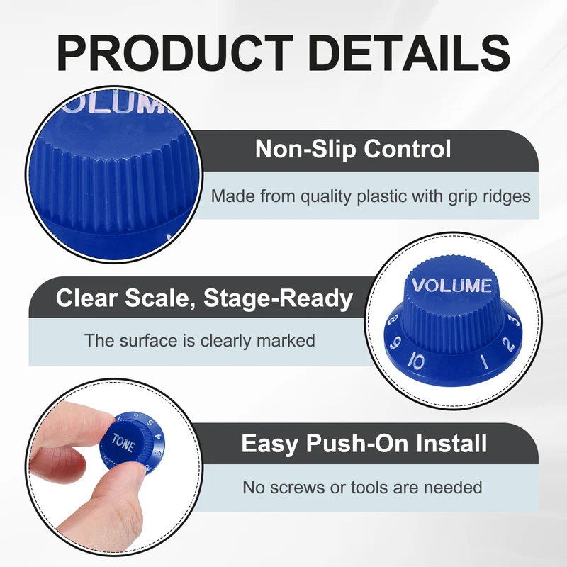 Guitar Control Knobs 2Volume 2Tone 1Switch Tip Blue with White Characters