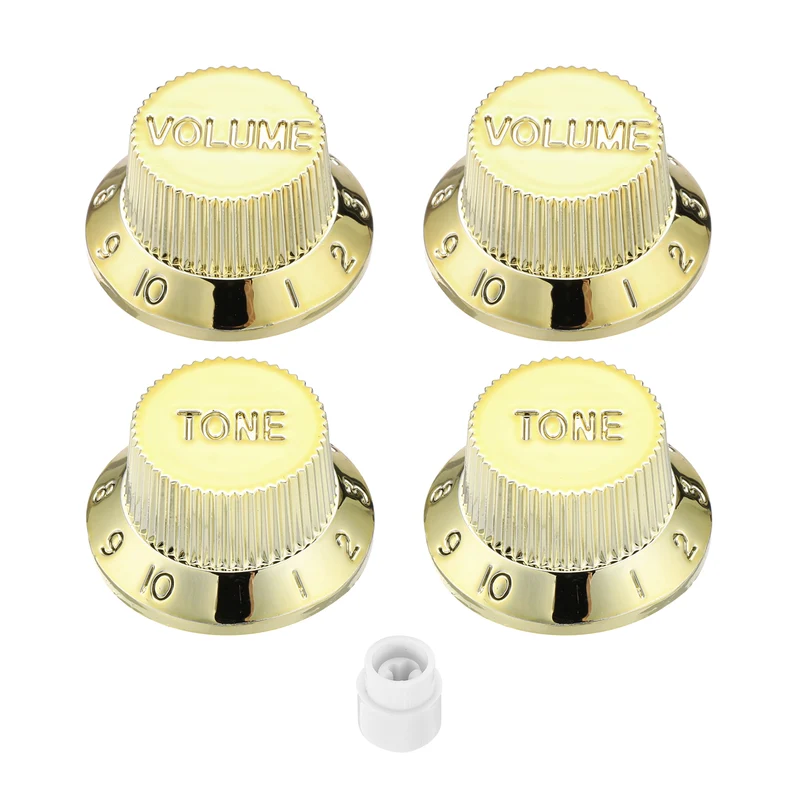 Guitar Control Knobs 2Volume 2Tone 1Switch Tip Gold with Gold Characters