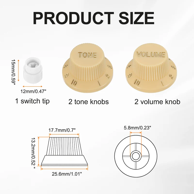 Guitar Control Knobs 2Volume 2Tone 1Switch Tip Yellow with Gold Characters