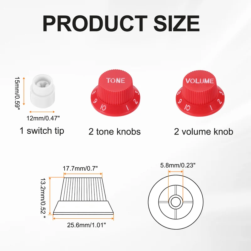 Guitar Control Knobs 2Volume 2Tone 1Switch Tip Red with White Characters