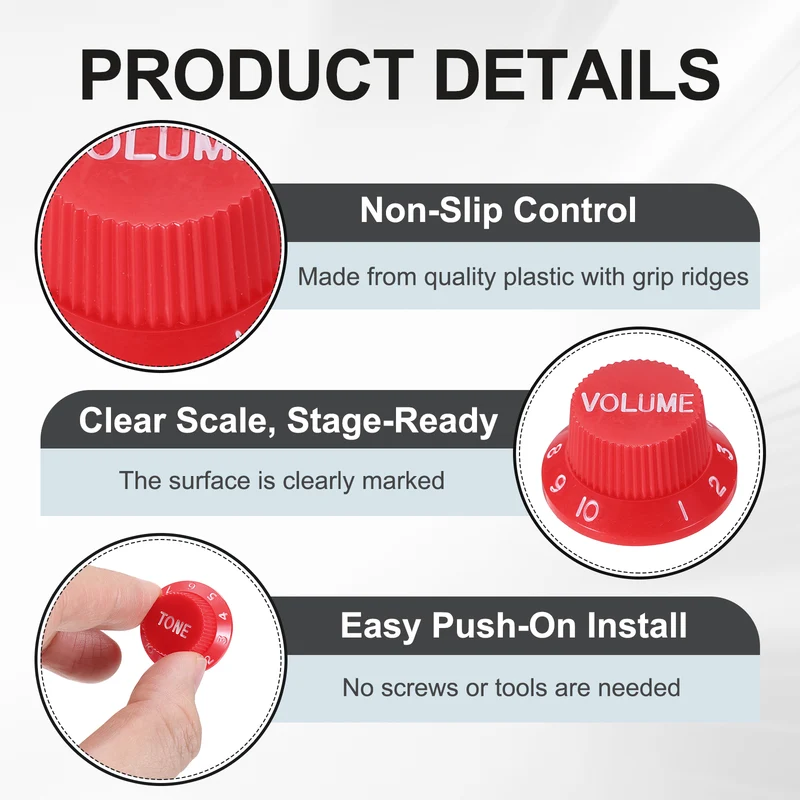 Guitar Control Knobs 2Volume 2Tone 1Switch Tip Red with White Characters
