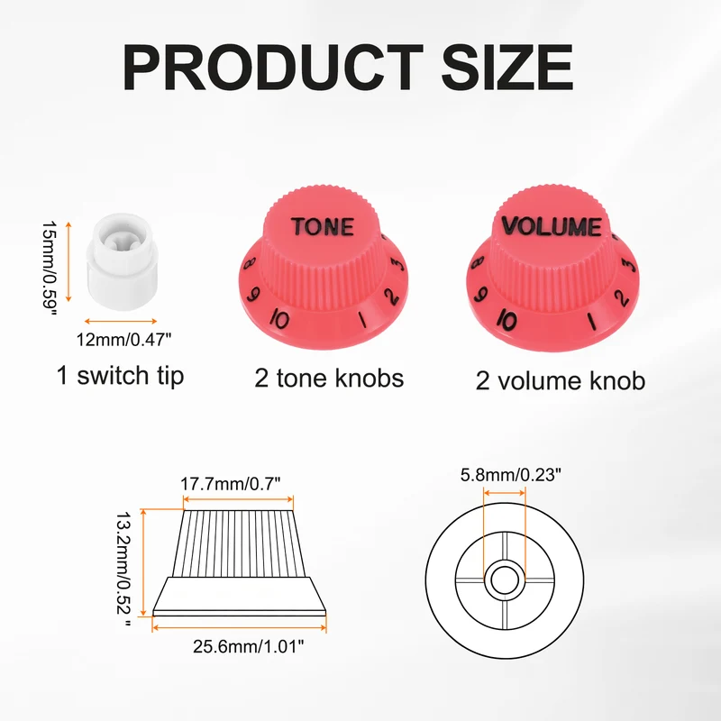 Guitar Control Knobs 2Volume 2Tone 1Switch Tip Pink with Black Characters