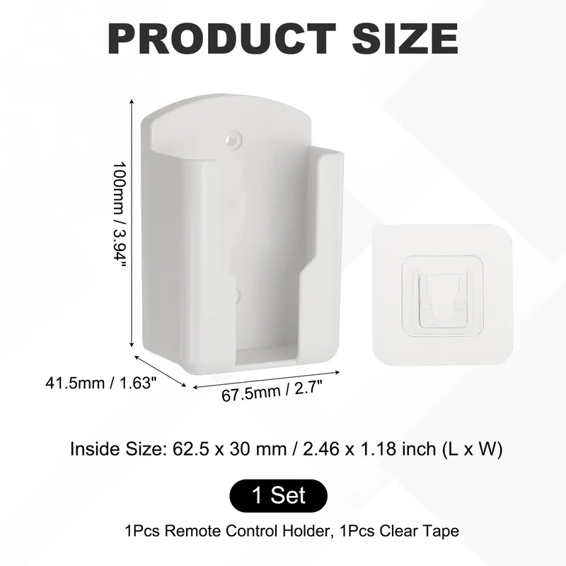 2.7" Remote Control Holder Wall Mount Adhesive Controller Organizer, White