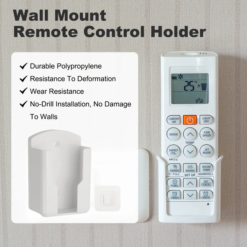2.7" Remote Control Holder Wall Mount Adhesive Controller Organizer, White