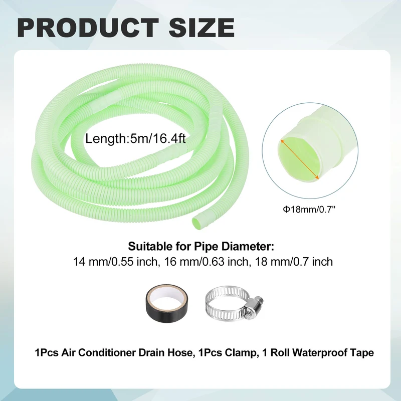 16.4 ft / 5 m Air Conditioner Split Drain Hose Kit Universal Plastic Tube, Green