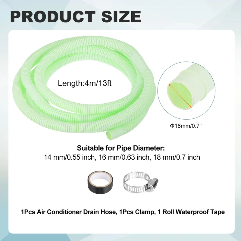 13 ft / 4 m Air Conditioner Split Drain Hose Kit Universal Plastic Tube, Green