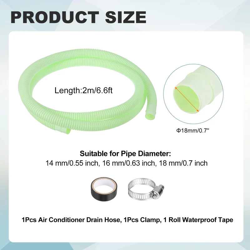 6.6 ft / 2 m Air Conditioner Split Drain Hose Kit Universal Plastic Tube, Green