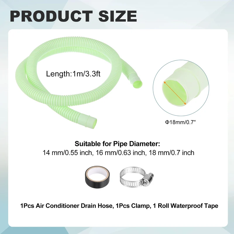 3.3 ft / 1 m Air Conditioner Split Drain Hose Kit Universal Plastic Tube, Green