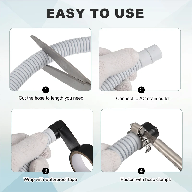13 ft / 4 m Air Conditioner Split Drain Hose Kit Universal Plastic Tube, Gray