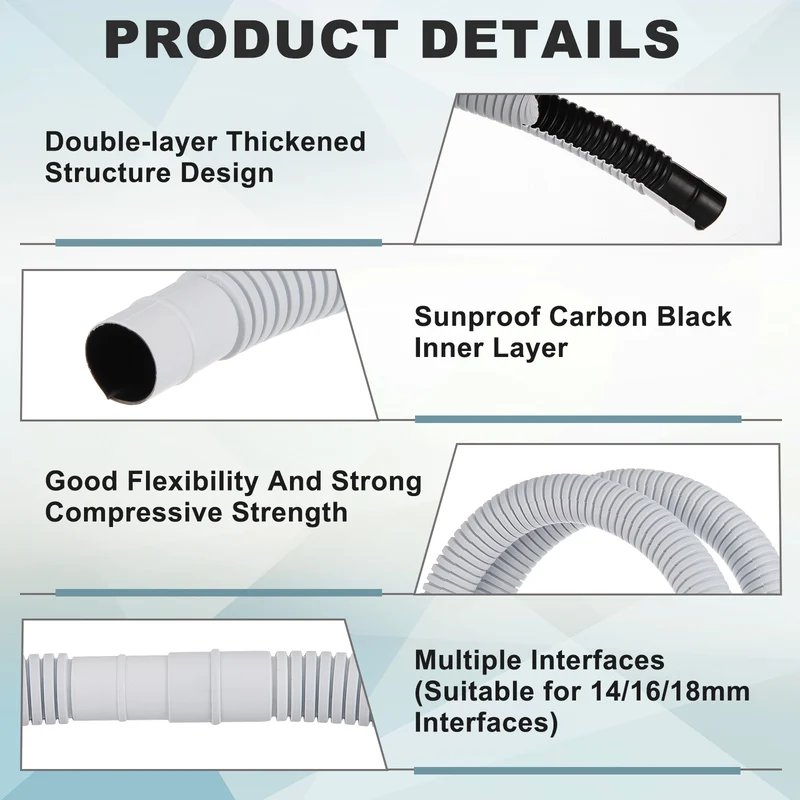 9.8 ft / 3 m Air Conditioner Split Drain Hose Kit Universal Plastic Tube, Gray