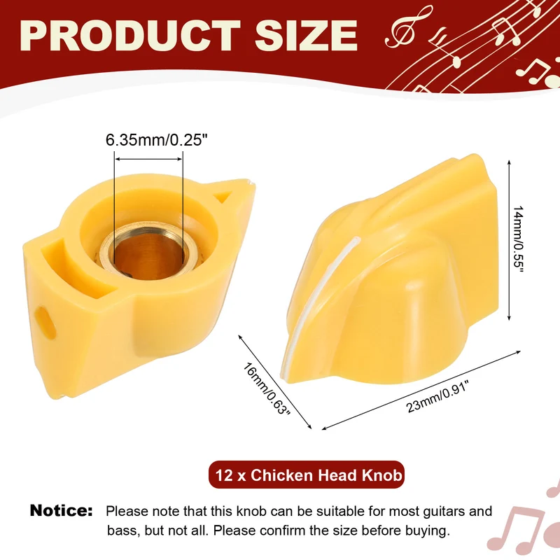 12pcs Chicken Head Knobs 6.35mm Yellow