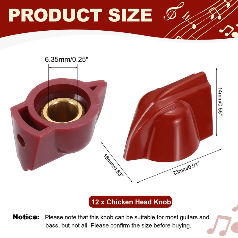 12pcs Chicken Head Knobs 6.35mm Vintage Red