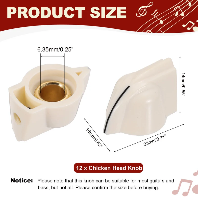 12pcs Chicken Head Knobs 6.35mm White