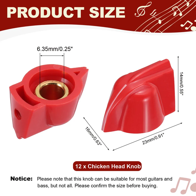12pcs Chicken Head Knobs 6.35mm Red