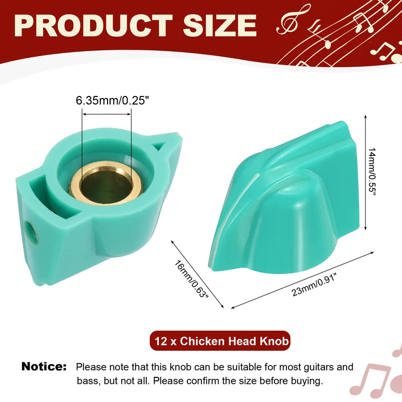 12pcs Chicken Head Knobs 6.35mm Green