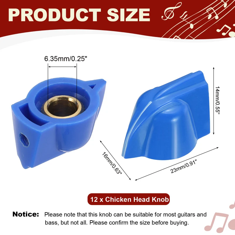 12pcs Chicken Head Knobs 6.35mm Blue