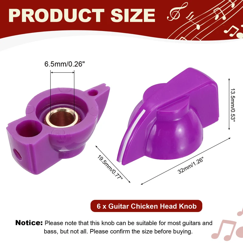 6pcs Guitar Chicken Head Knob 6.5mm Purple