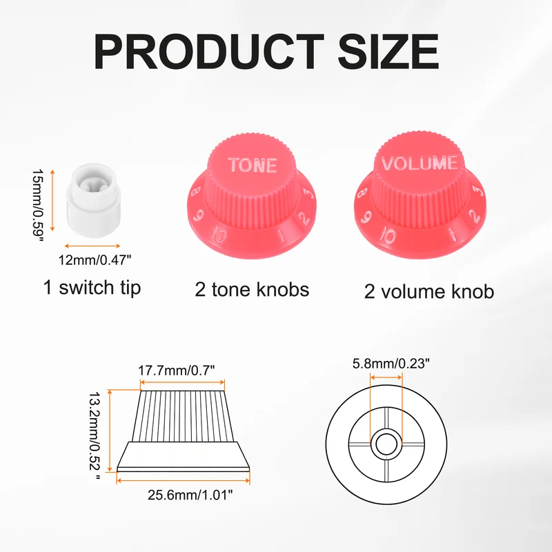 Guitar Control Knobs 2Volume 2Tone 1Switch Tip Pink with White Characters