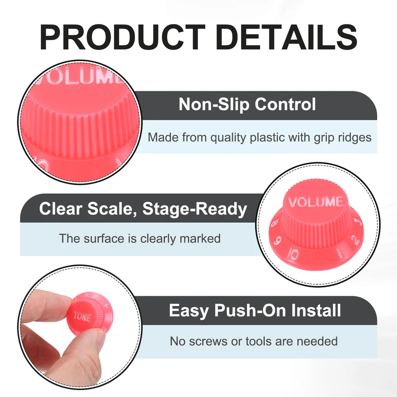 Guitar Control Knobs 2Volume 2Tone 1Switch Tip Pink with White Characters