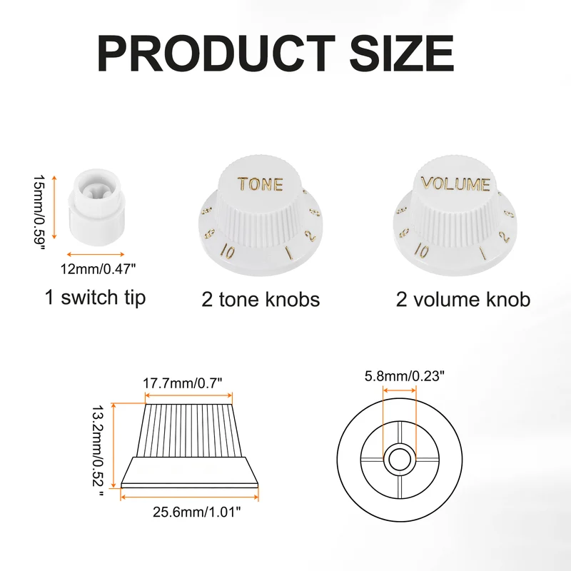Guitar Control Knobs 2Volume 2Tone 1Switch Tip White with Gold Characters