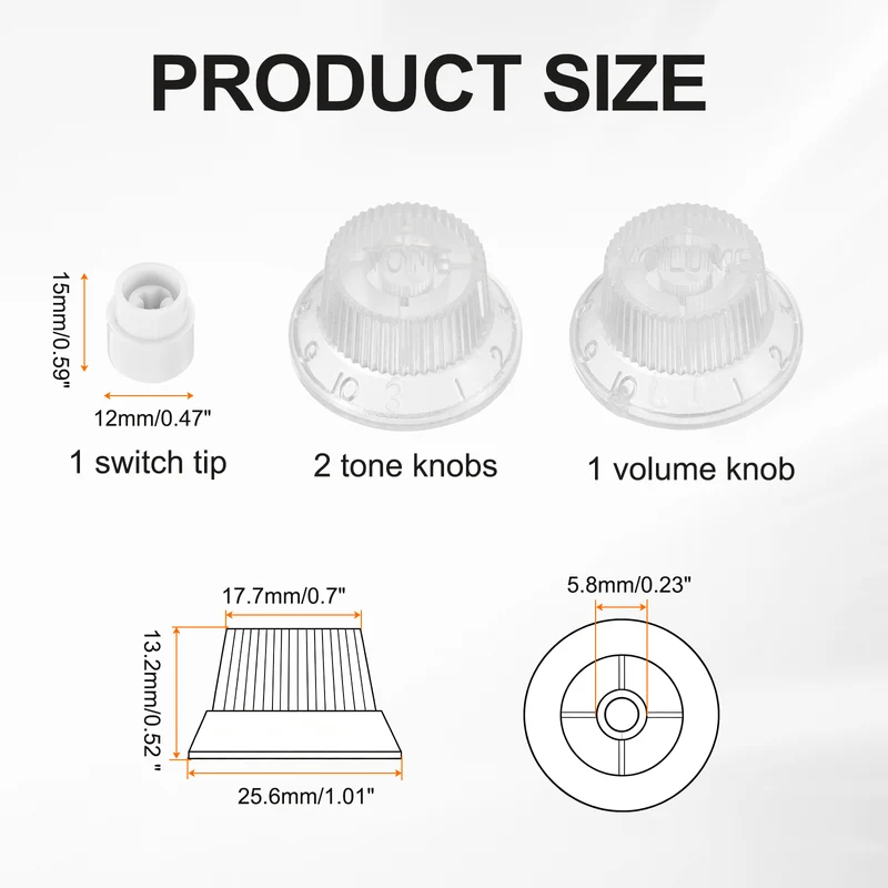 Guitar Control Knobs 1Volume 2Tone 1Switch Tip Transparent