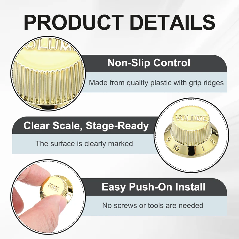 Guitar Control Knobs 1Volume 2Tone 1Switch Tip Gold