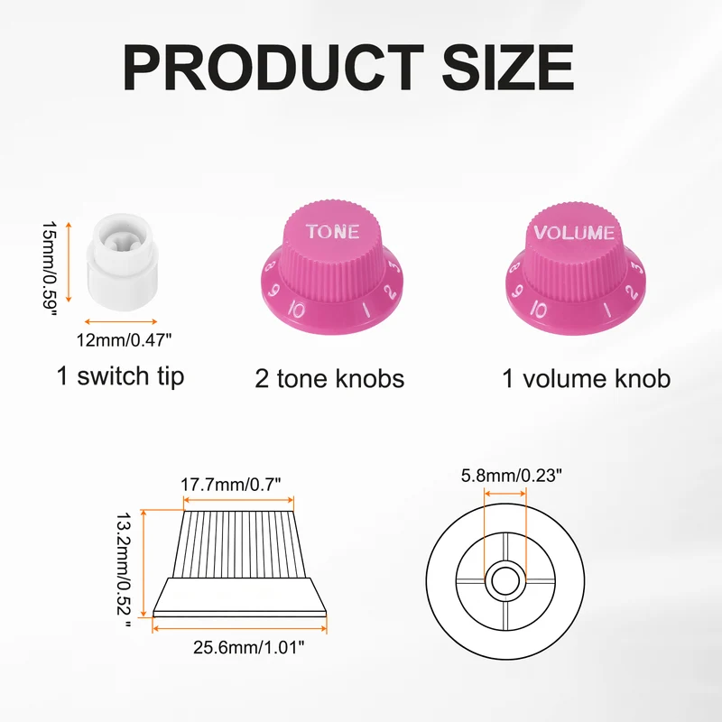 Guitar Control Knobs 1Volume 2Tone 1Switch Tip Purple with White Characters
