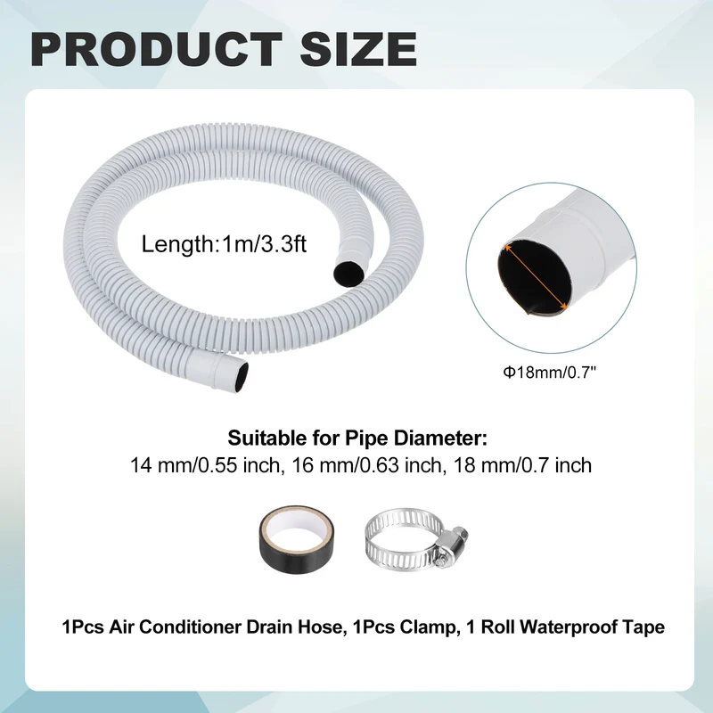 3.3 ft / 1 m Air Conditioner Split Drain Hose Kit Universal Plastic Tube, Gray