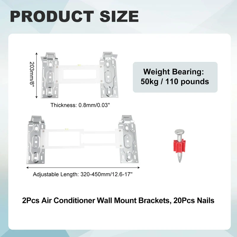 2Pcs Air Conditioner Wall Mount Bracket Hanging Holder Hook with 20Pcs Nails