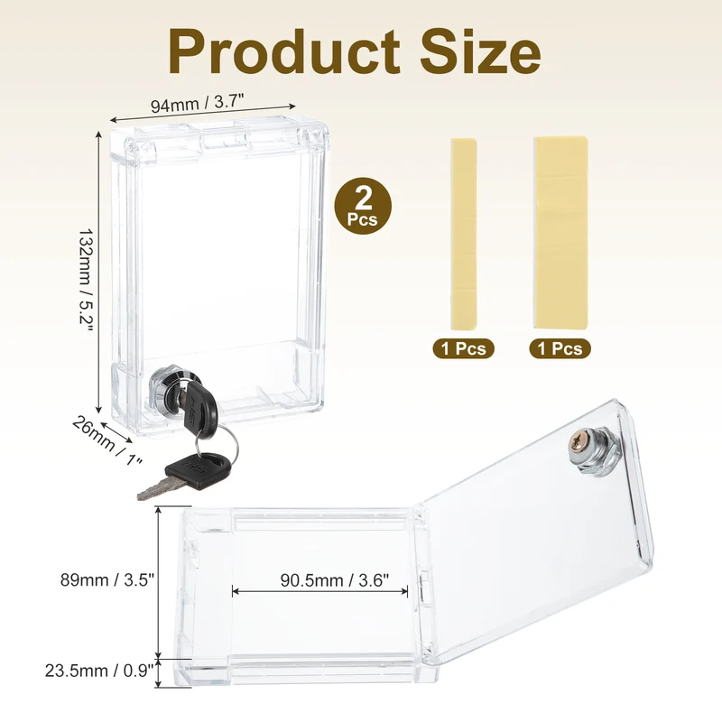 2Pcs Thermostat Lock Box with Keys Central AC Thermostat Panel Cover, Clear