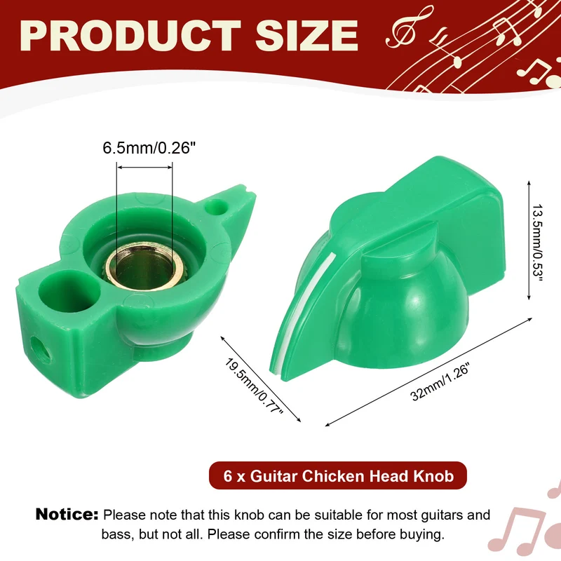 6pcs Guitar Chicken Head Knob 6.5mm Green