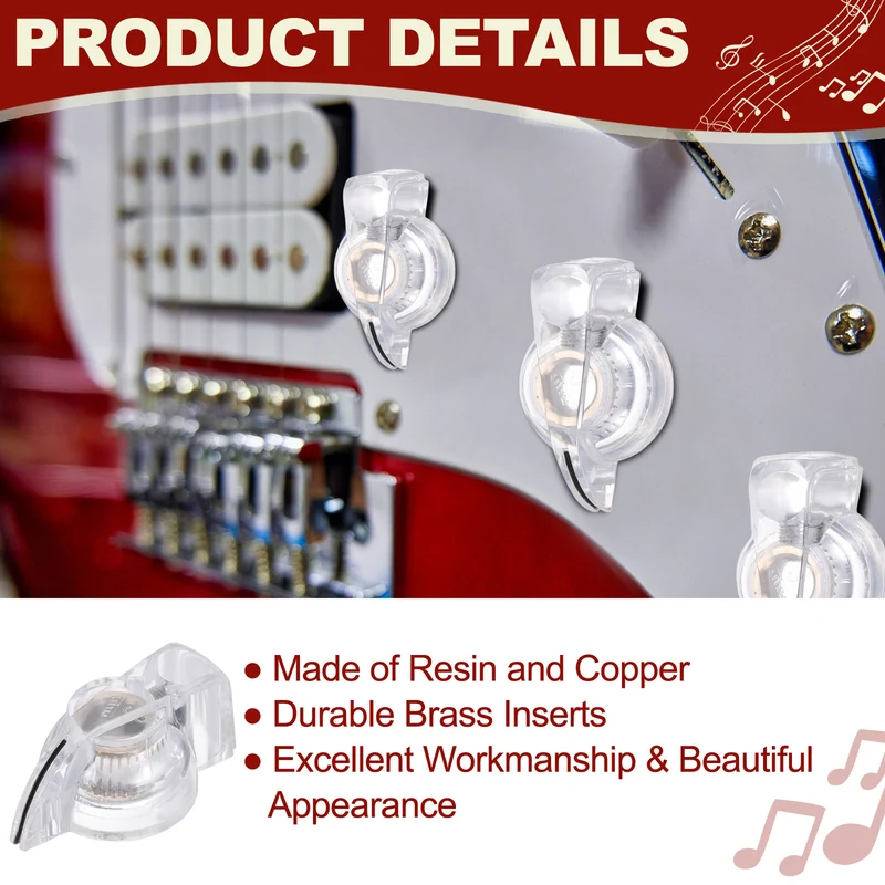 6pcs Guitar Chicken Head Knob 6.5mm Clear