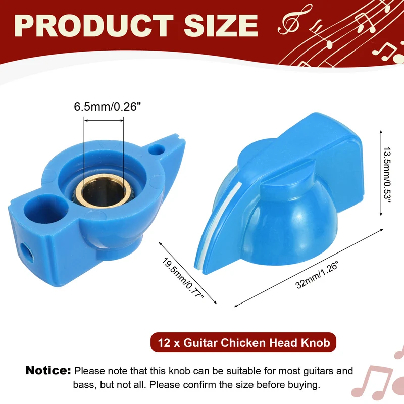 6pcs Guitar Chicken Head Knob 6.5mm Blue