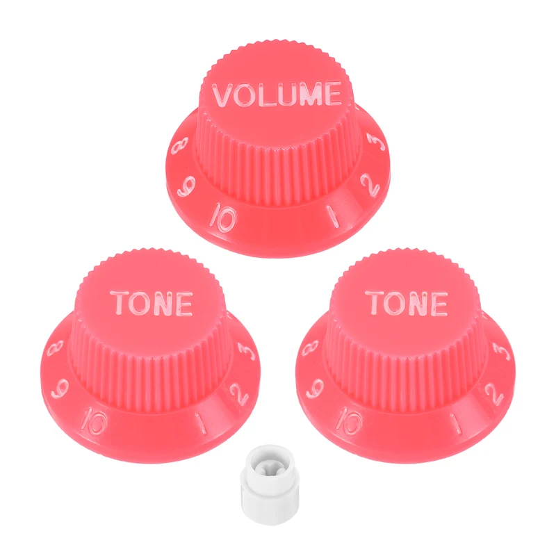 Guitar Control Knobs 1Volume 2Tone 1Switch Tip Pink with White Characters