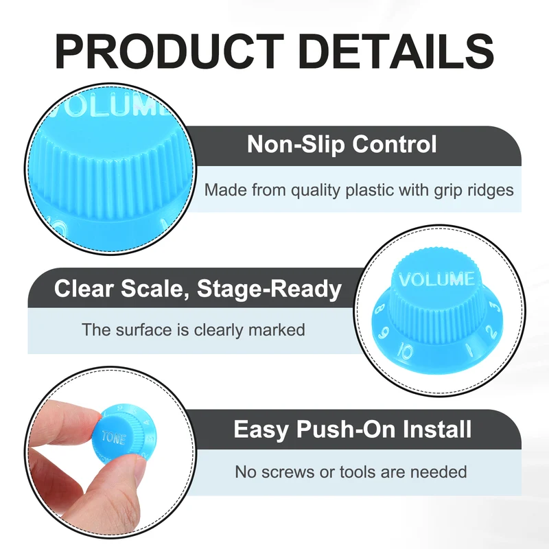 Guitar Control Knobs 1Volume 2Tone 1Switch Tip Sky Blue with White Characters