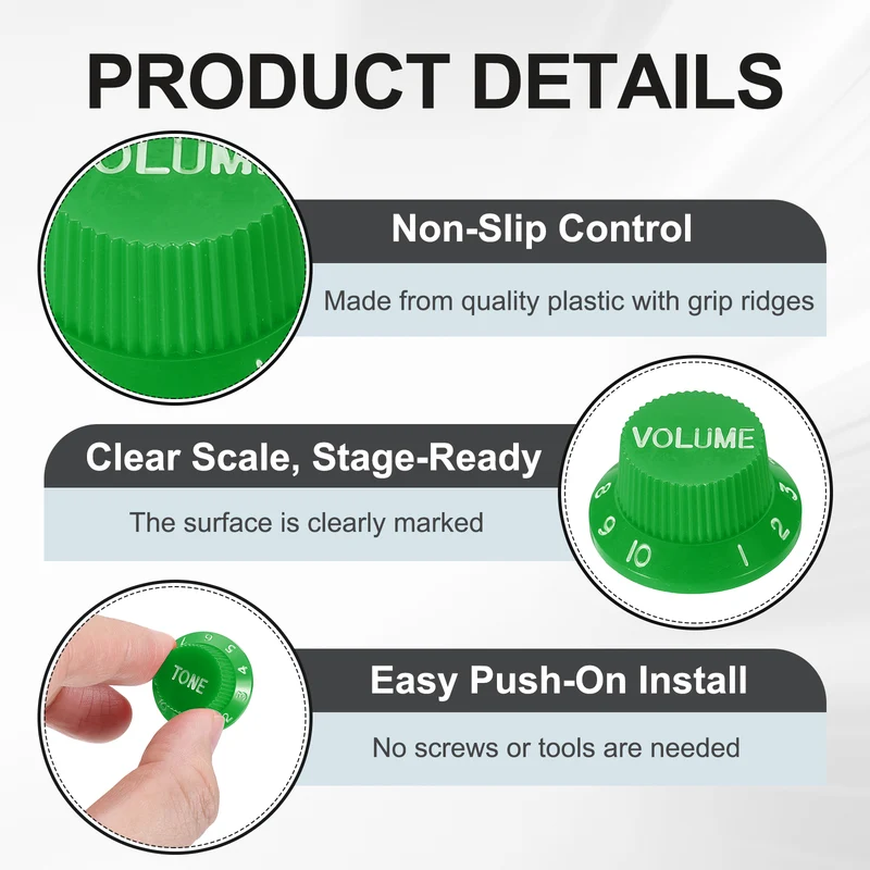 Guitar Control Knobs 1Volume 2Tone 1Switch Tip Green with White Characters