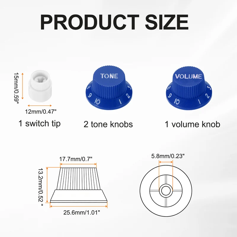 Guitar Control Knobs 1Volume 2Tone 1Switch Tip Blue with White Characters
