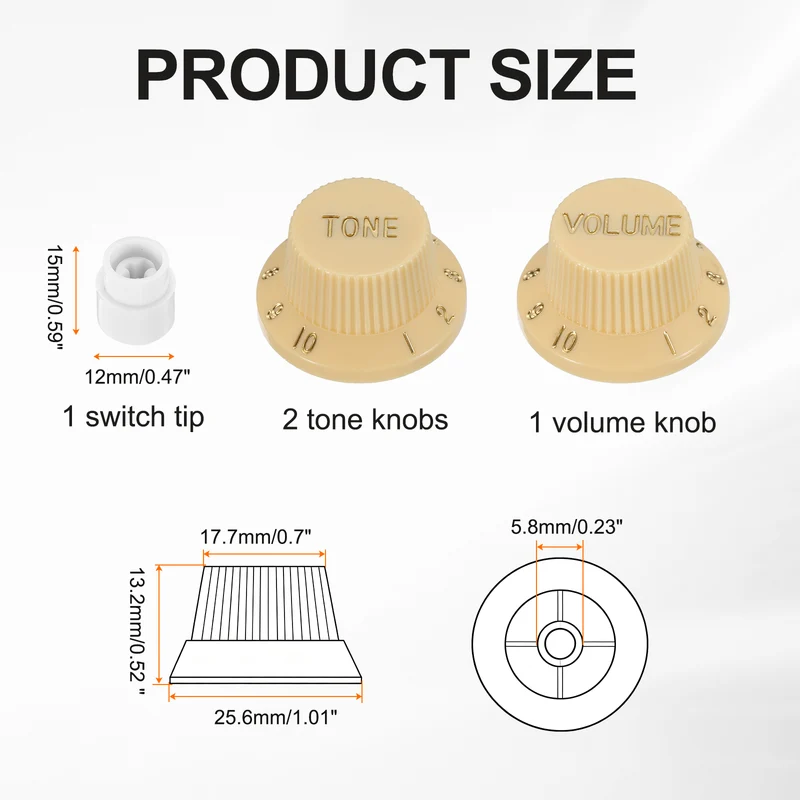 Guitar Control Knobs 1Volume 2Tone 1Switch Tip Yellow with Gold Characters