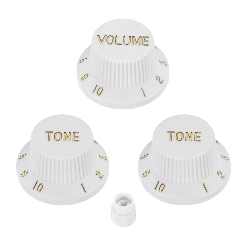 Guitar Control Knobs 1Volume 2Tone 1Switch Tip White with Gold Characters