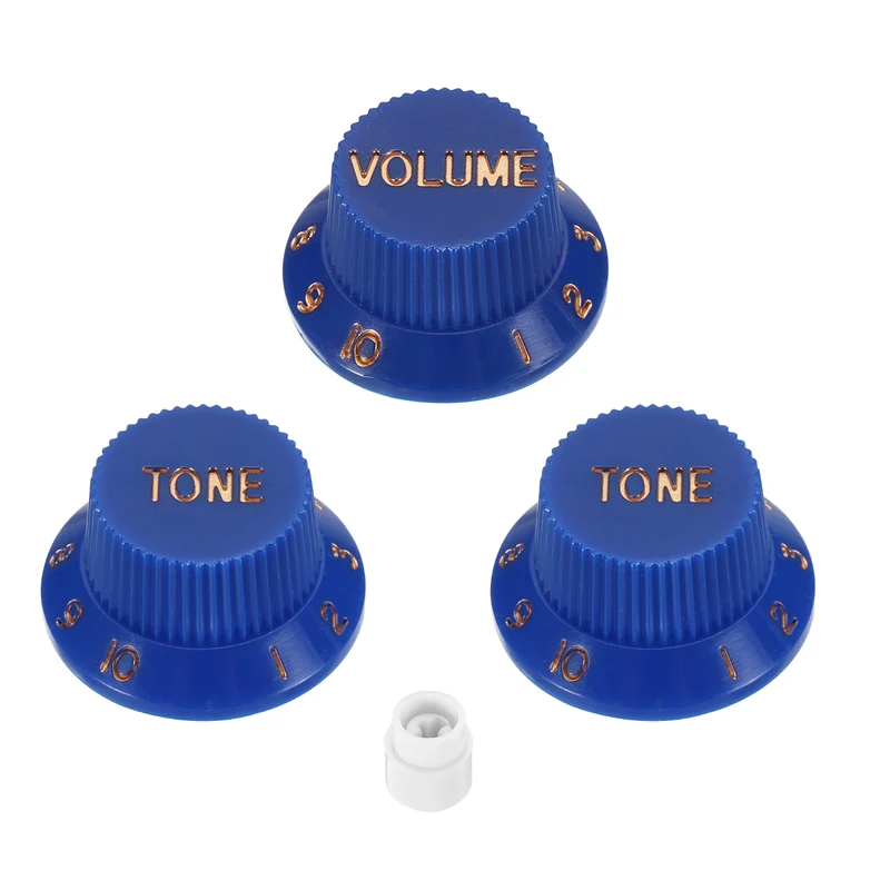 Guitar Control Knobs 1Volume 2Tone 1Switch Tip Blue with Gold Characters