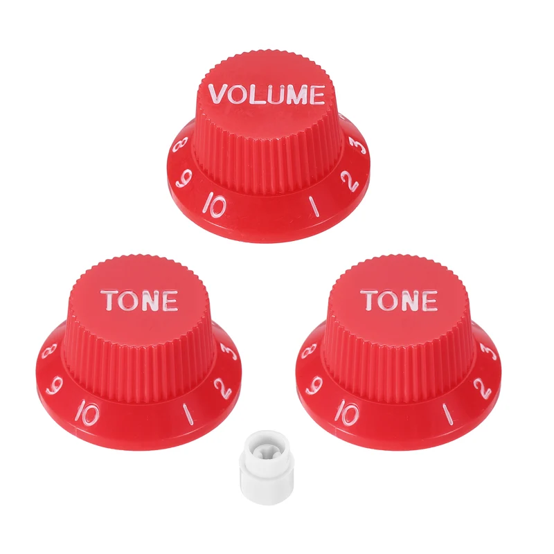 Guitar Control Knobs 1Volume 2Tone 1Switch Tip Red with White Characters